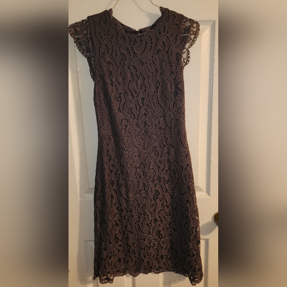 Xhilaration Elegant Lace Dress in Mauve Size Med Skater Dress, With Keyhole Back